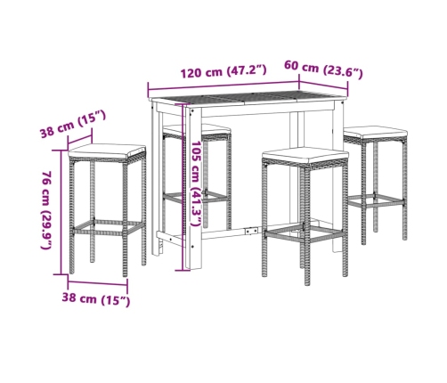 Mesa y taburetes de jardín 5 pzas madera acacia ratán PE negro