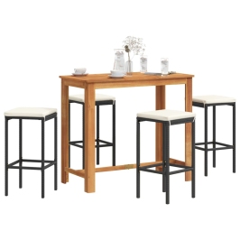 Mesa y taburetes de jardín 5 pzas madera acacia ratán PE negro