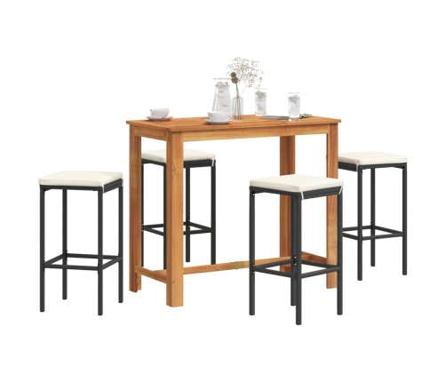 Mesa y taburetes de jardín 5 pzas madera acacia ratán PE negro
