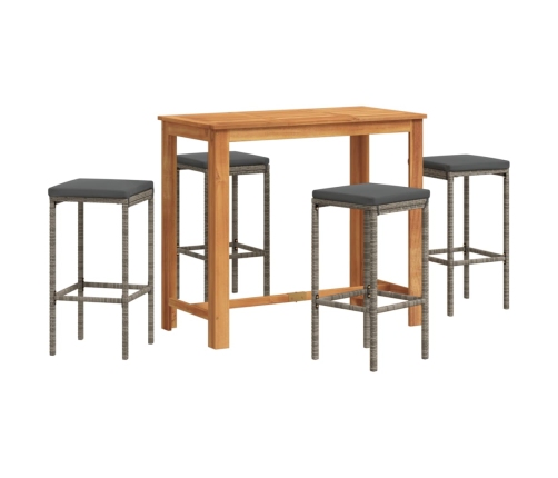 Mesa y taburetes de jardín 5 pzas madera acacia ratán PE gris