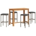 Mesa y taburetes de jardín 5 pzas madera acacia ratán PE gris
