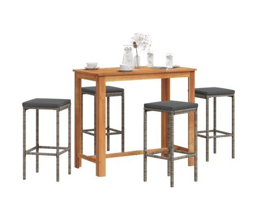 Mesa y taburetes de jardín 5 pzas madera acacia ratán PE gris