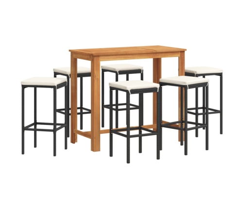 Mesa y taburetes de jardín 7 pzas madera acacia ratán PE negro