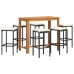 Mesa y taburetes de jardín 7 pzas madera acacia ratán PE negro