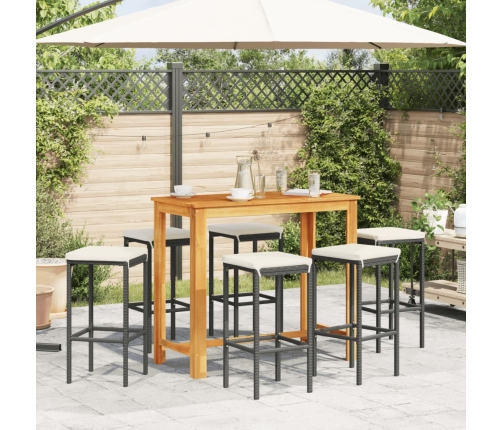 Mesa y taburetes de jardín 7 pzas madera acacia ratán PE negro