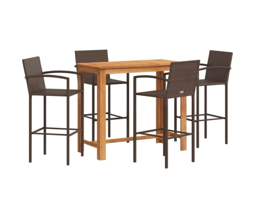 Mesa y taburetes de jardín 5 pzas madera acacia ratán PE marrón