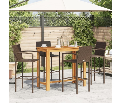Mesa y taburetes de jardín 5 pzas madera acacia ratán PE marrón