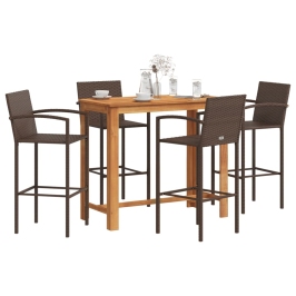 Mesa y taburetes de jardín 5 pzas madera acacia ratán PE marrón