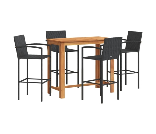 Mesa y taburetes de jardín 5 pzas madera acacia ratán PE negro