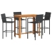 Mesa y taburetes de jardín 5 pzas madera acacia ratán PE negro