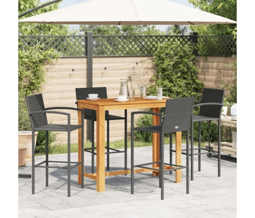 Mesa y taburetes de jardín 5 pzas madera acacia ratán PE negro