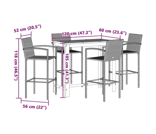 Mesa y taburetes de jardín 5 pzas madera acacia ratán PE negro