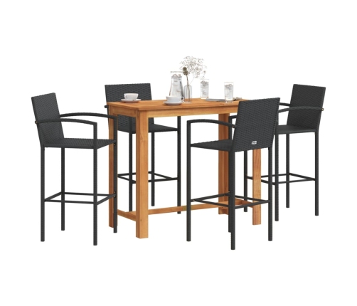 Mesa y taburetes de jardín 5 pzas madera acacia ratán PE negro