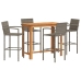 Mesa y taburetes de jardín 5 pzas madera acacia ratán PE gris