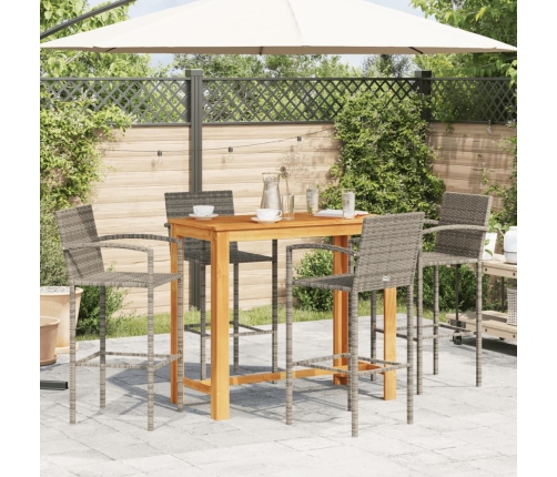 Mesa y taburetes de jardín 5 pzas madera acacia ratán PE gris
