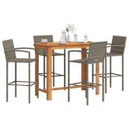 Mesa y taburetes de jardín 5 pzas madera acacia ratán PE gris
