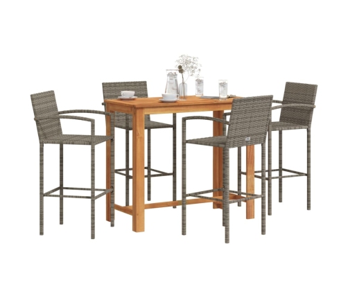 Mesa y taburetes de jardín 5 pzas madera acacia ratán PE gris