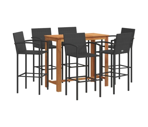 Mesa y taburetes de jardín 7 pzas madera acacia ratán PE negro