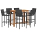 Mesa y taburetes de jardín 7 pzas madera acacia ratán PE negro