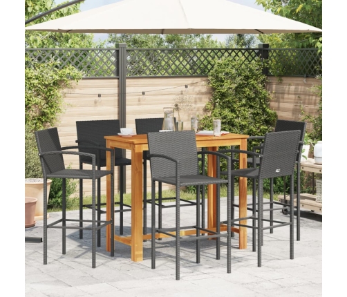 Mesa y taburetes de jardín 7 pzas madera acacia ratán PE negro