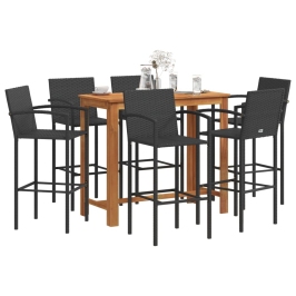 Mesa y taburetes de jardín 7 pzas madera acacia ratán PE negro