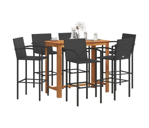 Mesa y taburetes de jardín 7 pzas madera acacia ratán PE negro