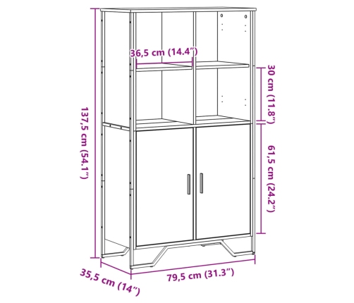 Aparador alto madera ingeniería roble Sonoma 79,5x35,5x137,5 cm