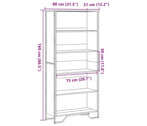 Estantería madera de ingeniería color roble Sonoma 80x31x169 cm