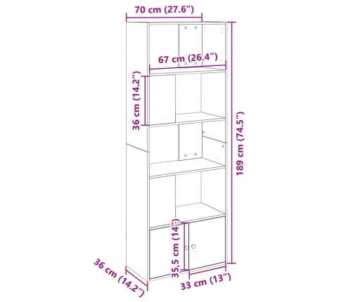 Estantería de madera de ingeniería blanca 70x36x189 cm