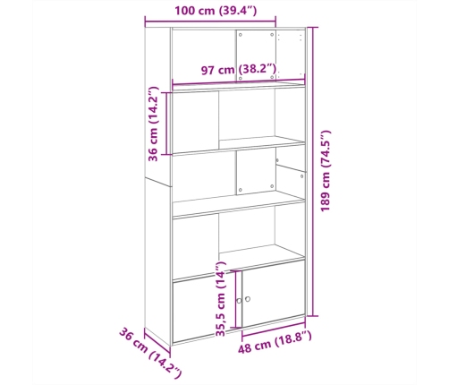 vidaXL Estantería de madera de ingeniería blanca 100x36x189 cm