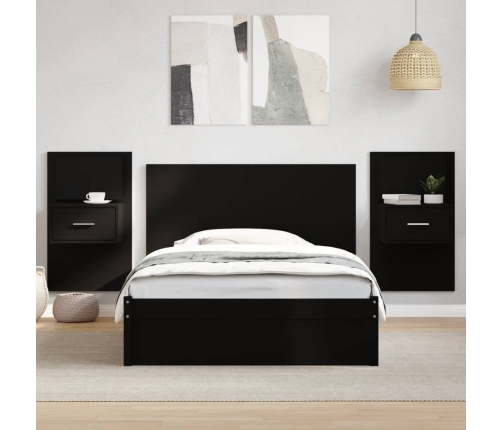 Cabecero de cama con mesitas madera de ingeniería negro 120 cm