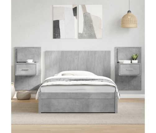 Cabecero cama con mesitas madera ingeniería gris hormigón 120cm