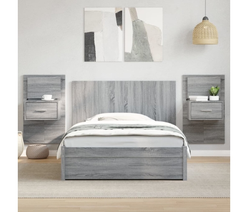 Cabecero cama con mesitas madera ingeniería gris Sonoma 120 cm