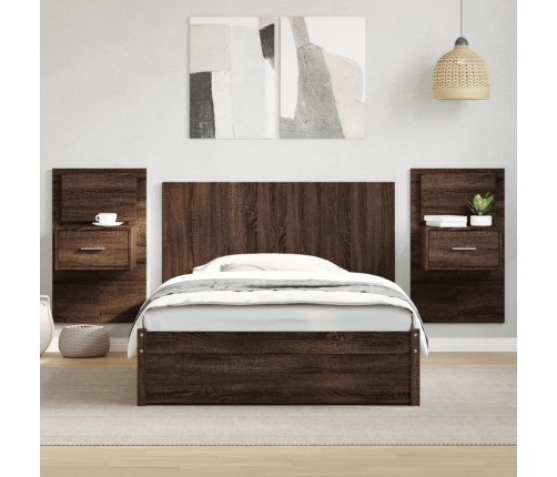 Cabecero cama con mesitas madera ingeniería marrón roble 120 cm