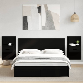 Cabecero de cama con mesitas madera de ingeniería negro 160 cm