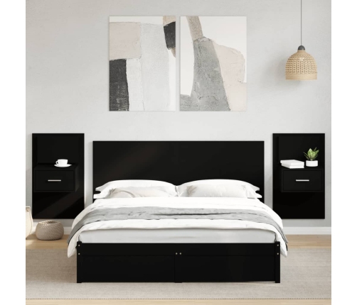 vidaXL Cabecero de cama con mesitas madera de ingeniería negro 160 cm