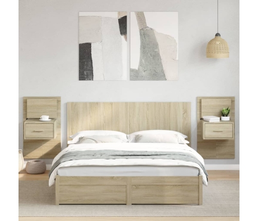 Cabecero cama con mesitas madera ingeniería roble Sonoma 160 cm