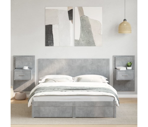 Cabecero cama con mesitas madera ingeniería gris hormigón 160cm