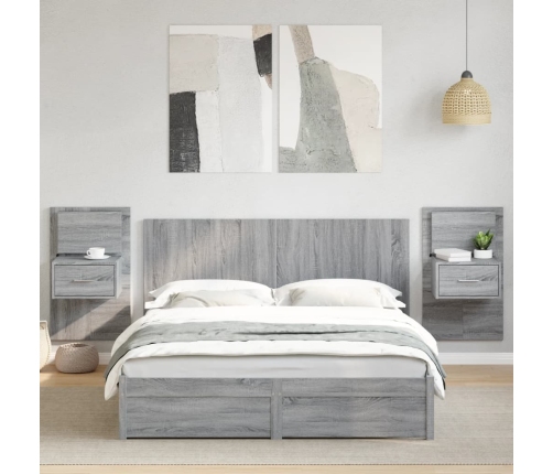 Cabecero cama con mesitas madera ingeniería gris Sonoma 160 cm