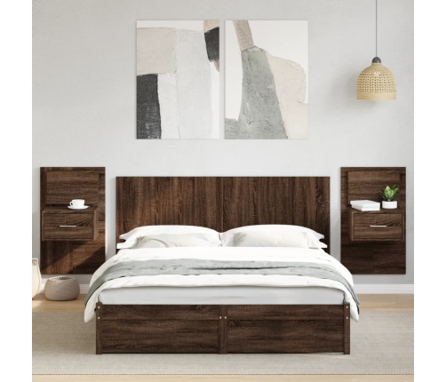 Cabecero cama con mesitas madera ingeniería marrón roble 160 cm