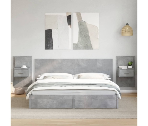 Cabecero cama y mesitas madera ingeniería gris hormigón 200 cm