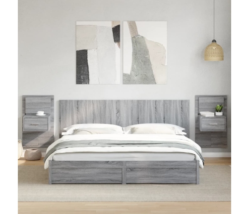 Cabecero cama con mesitas madera ingeniería gris Sonoma 200 cm