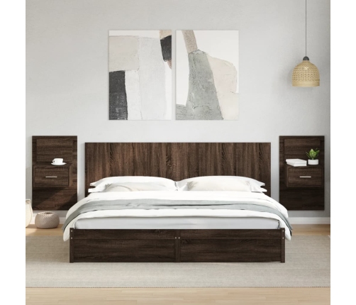 vidaXL Cabecero cama con mesitas madera ingeniería marrón roble 200 cm