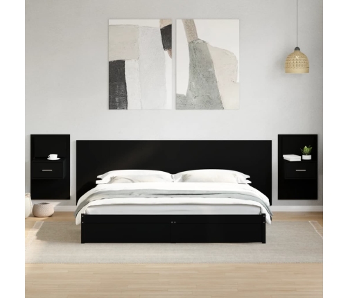 vidaXL Cabecero de cama con mesitas madera de ingeniería negro 240 cm