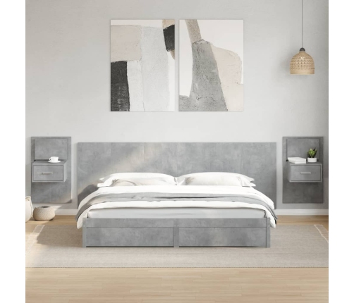 Cabecero cama con mesitas madera ingeniería gris hormigón 240cm