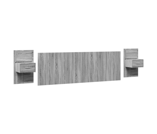 Cabecero cama con mesitas madera ingeniería gris Sonoma 240 cm