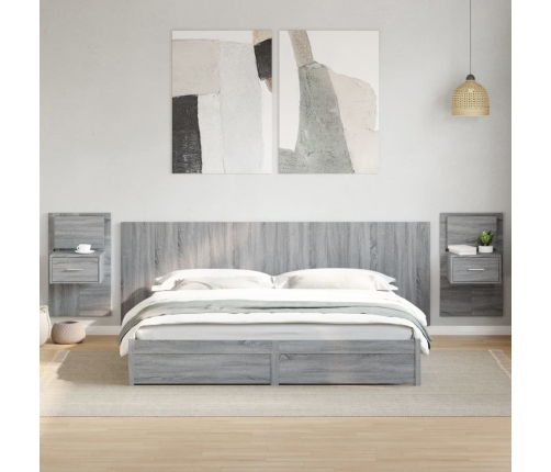 Cabecero cama con mesitas madera ingeniería gris Sonoma 240 cm