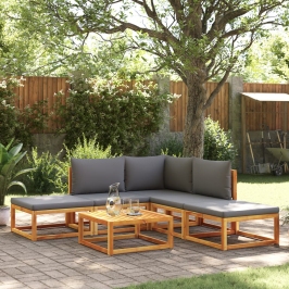 Set de sofás de jardín con cojines 6 pzas madera maciza acacia