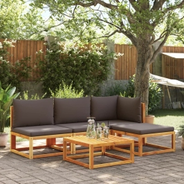 Set de sofás de jardín con cojines 5 pzas madera maciza acacia