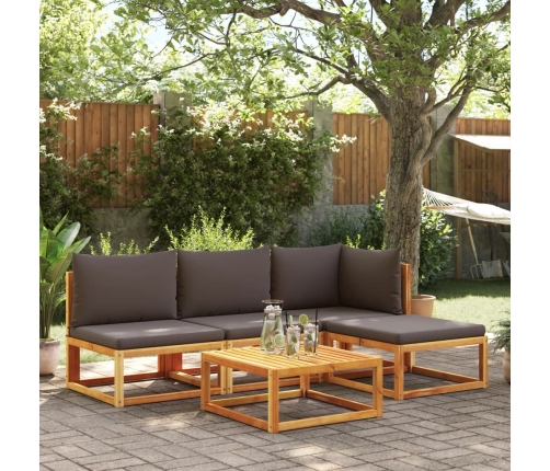 Set de sofás de jardín con cojines 5 pzas madera maciza acacia